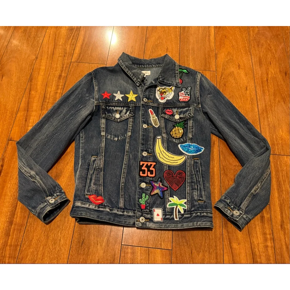 Women's Sunset + Spring Blue Patchwork Jean Jacket S